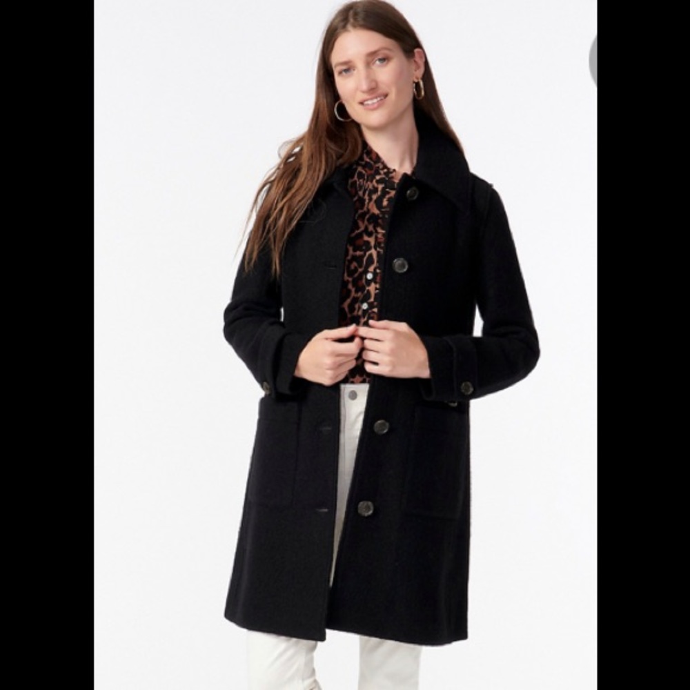J. CREW BRAND NEW WITH TAGS LADY COAT ITALIAN BOILED WOOL SIZE 2 Black NWT $268